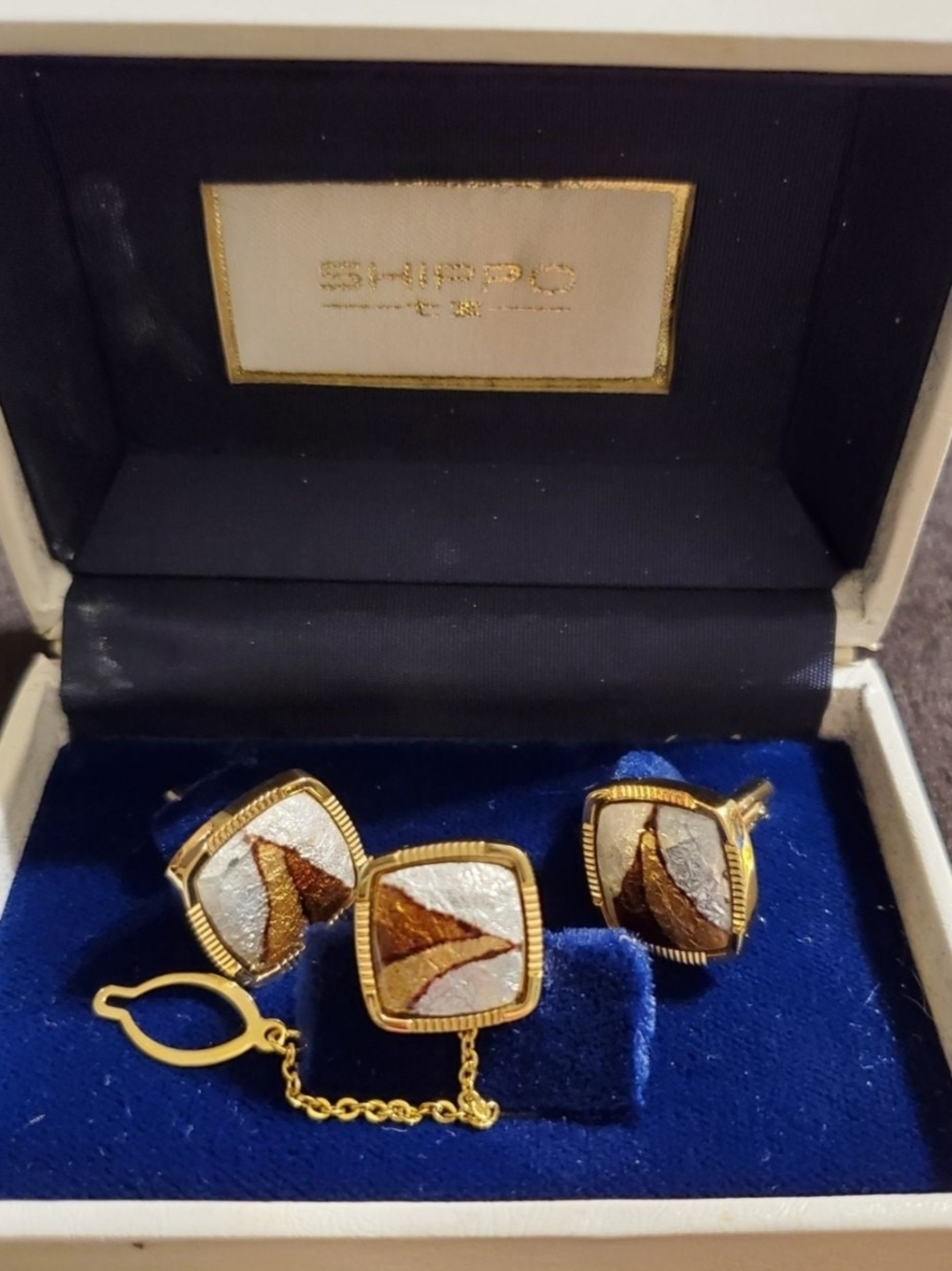 Vintage Shippo Cloisonne men's cufflink set. From Japan